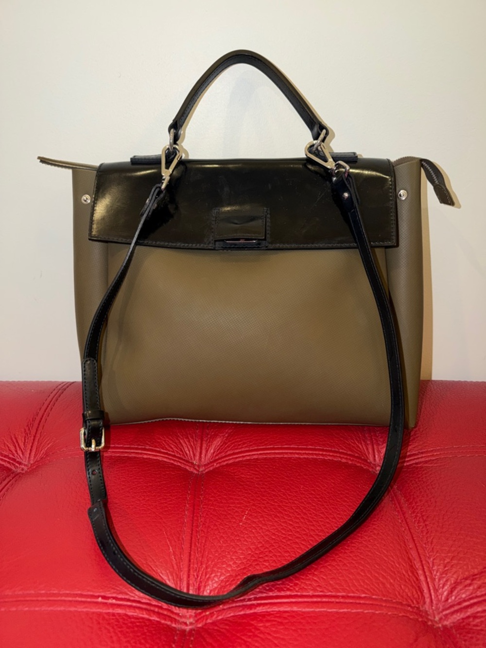 Vintage Gianni Charini Italian Army Green & Black Kelly X-Large Handbag